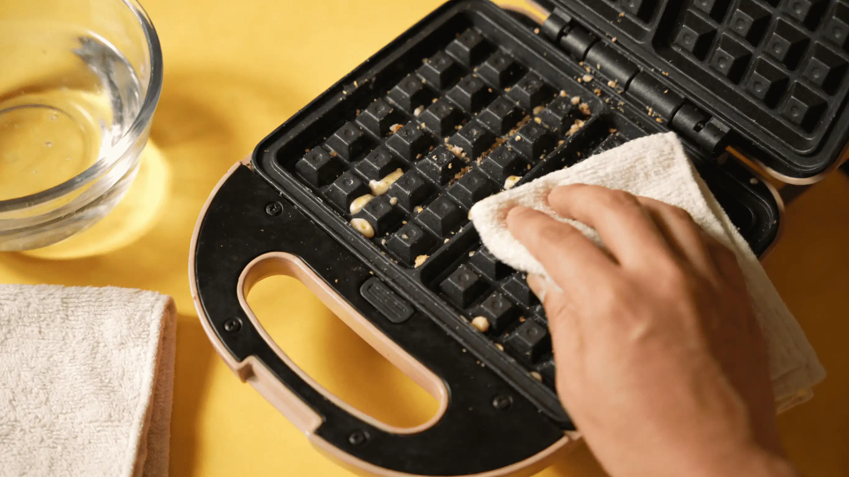 Clean waffle maker on a kitchen counter